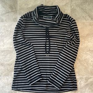 Karen Scott Sport Funnel Neck Top striped black/white XS